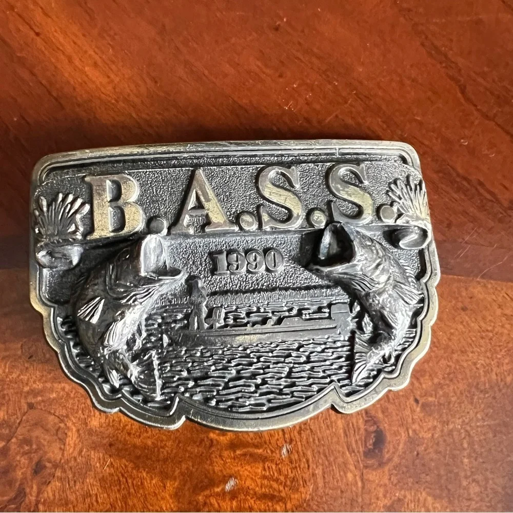 Vintage Belt Buckle 1990 BASS Anglers Sportsman Society Fish Fishing Fisherman